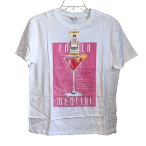 NEW Wildfox Women’s Graphic T-Shirt French Martini Ryan Top size S White